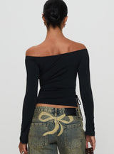 Endellion Off Shoulder Long Sleeve Top Black