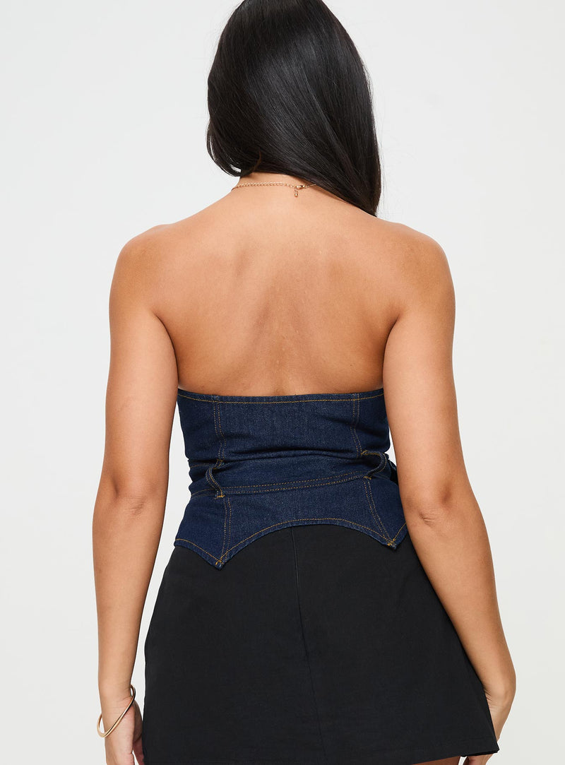 Curl Curl Strapless Denim Top Dark Wash