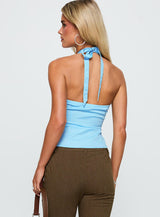 Long Ago Ruched Halter Top Blue