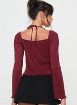 Chantria Long Sleeve Halter Top Burgundy