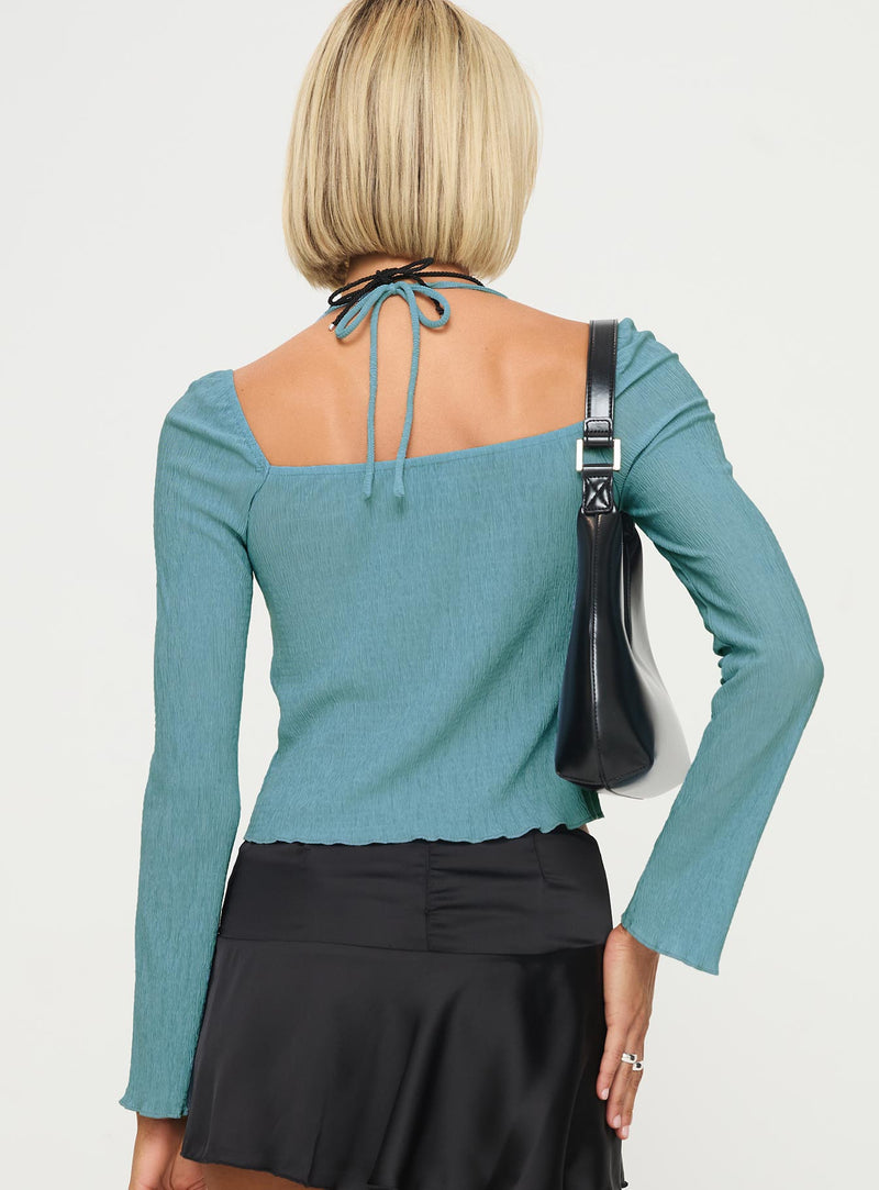 Chantria Long Sleeve Halter Top Blue