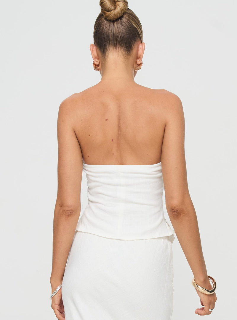 Birdie Asymmetric Linen Blend Top White
