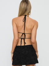 Wild Card Beaded Backless Top Black