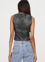 Zillman Faux Leather Vest Top Charcoal