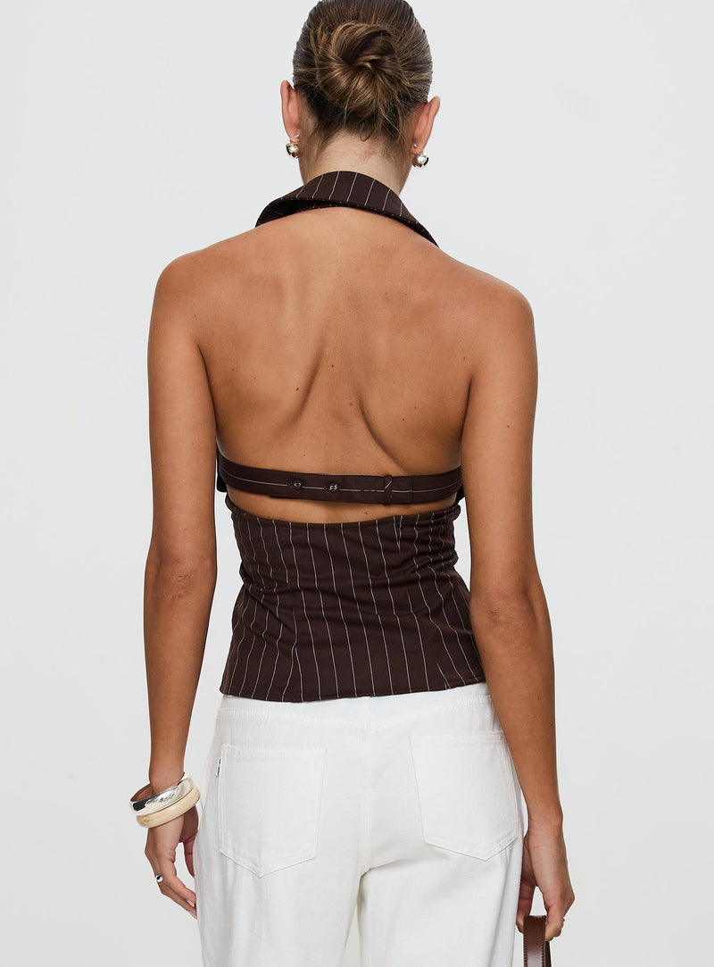 Victorie Halter Top Chocolate Stripe
