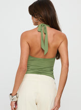 Fifi Halter Longline Wrap Top Olive Green