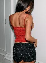 Angelie Jacquard Ruched Top Red