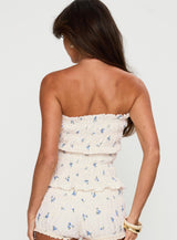 Warm Welcome Strapless Top Blue Floral