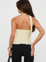 Zukaia One Shoulder Scarf Top Yellow Stripe