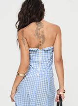 Carmino Strapless Top Blue Check