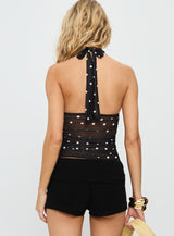 Danyelle Halter Mesh Top Black Polka