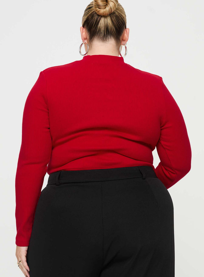 Cathey Long Sleeve Corset Top Red Curve