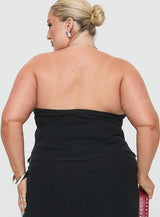 Birdie Asymmetric Linen Blend Top Black Curve