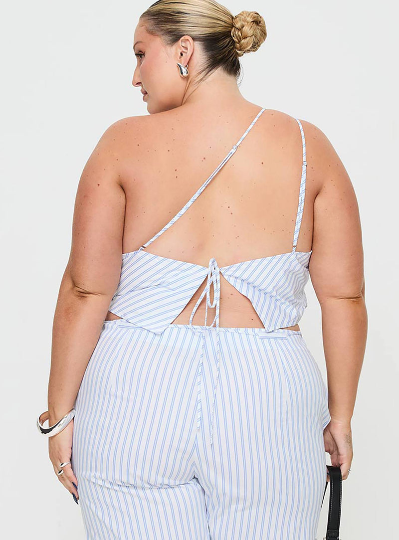 Collied Asymmetric Top Blue / White Stripe Curve
