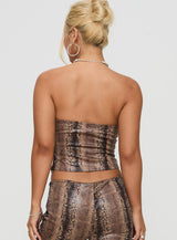 Kinniya Strapless Top Brown Multi