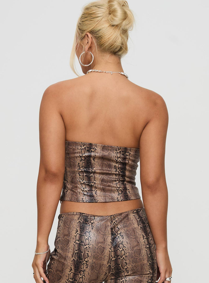 Kinniya Strapless Top Brown Multi