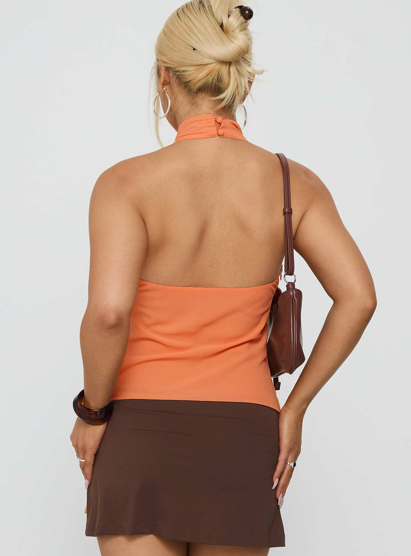 Rhevena Plunge Backless Top Orange