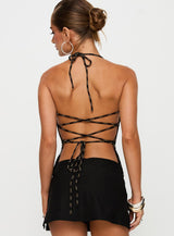 The Player Backless Tie Neck Top Gold / Black Stripe