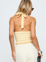 Averin Shirred Halter Top Lemon Stripe