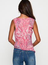 Blame The Rain Cowl Neck Top Pink Paisley