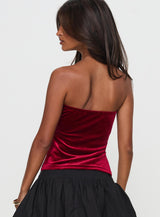Janece Strapless Velvet Top Red