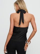 Remarkable Satin Plunge Neck Top Black