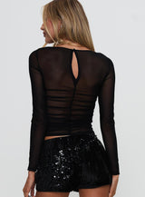 Nelope Ruched Long Sleeve Top Black