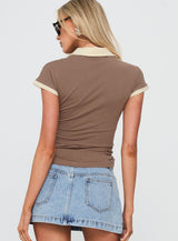 Nuvora Contrast Collared Top Brown