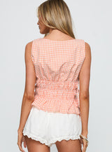 Antiqued Tie Side Top Orange Check