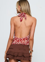 Two Ghosts Low Back Halter Top Red Floral