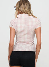 Cottesloe Blouse Top Pink Check Petite