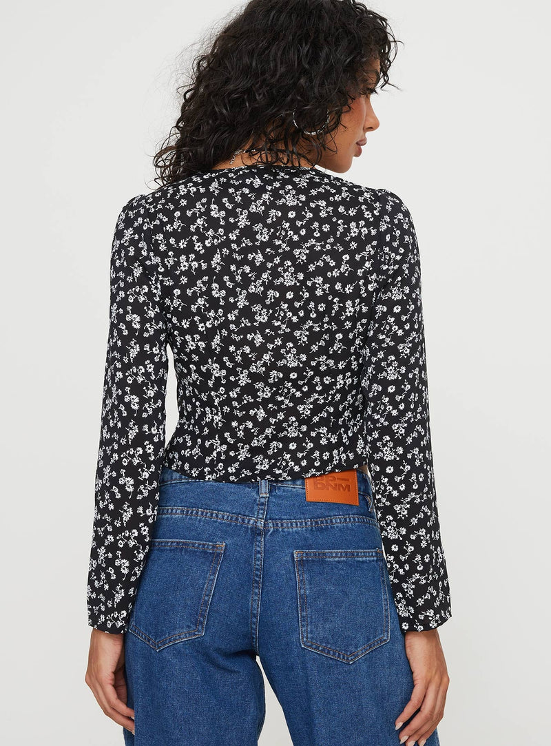 Mekki Long Sleeve Top Black Floral