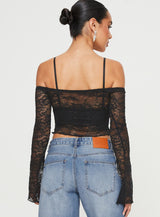 Rulfo Lace Off The Shoulder Top Black