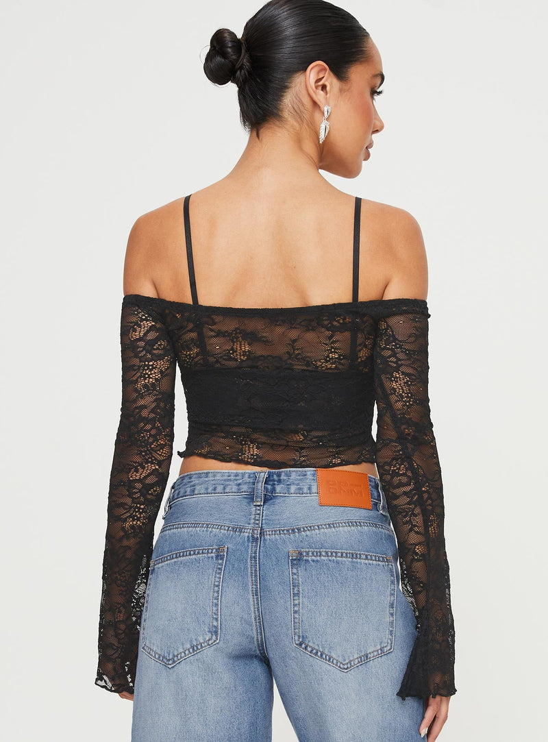 Rulfo Lace Off The Shoulder Top Black