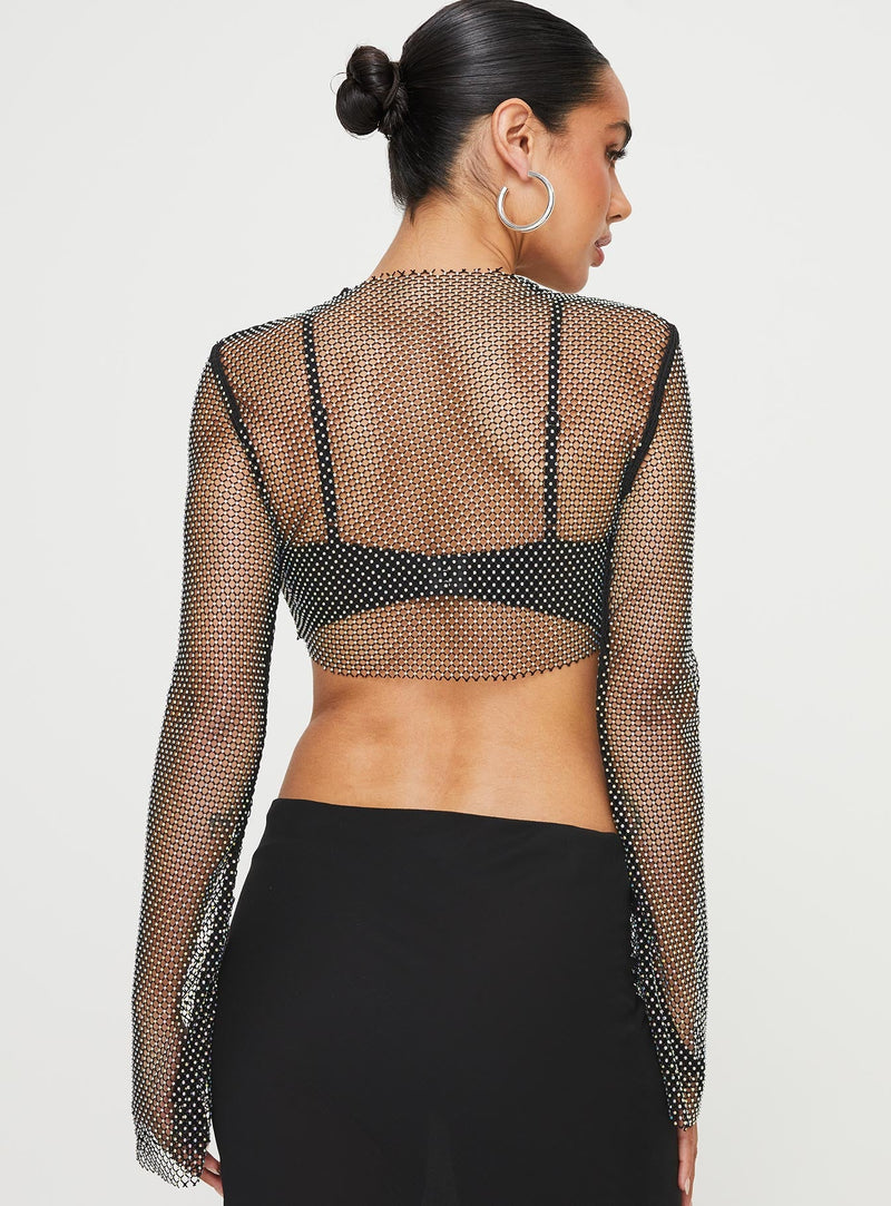 Kastro Long Sleeve Mesh Top Black