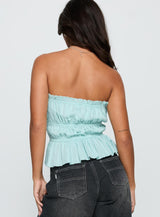 Sombre Tie Detail Strapless Top Blue