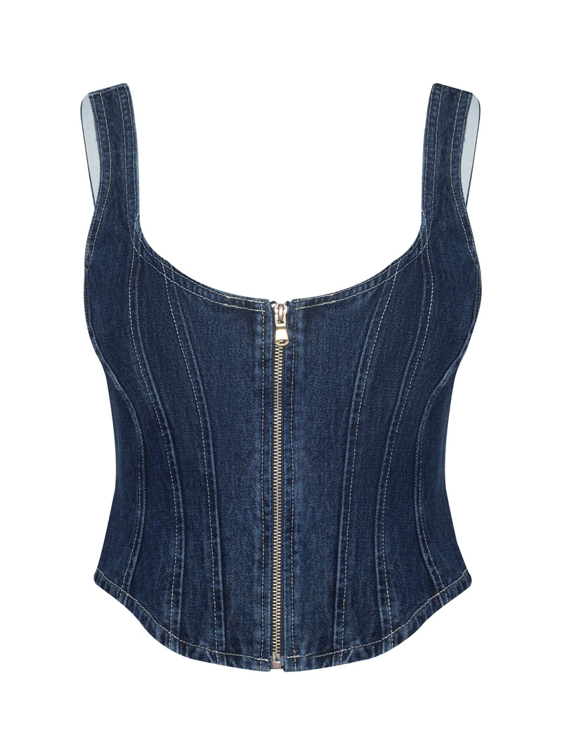 Elysia Zip Corset Denim Tank