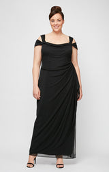 Plus Lindsay Cold Shoulder Mesh Gown