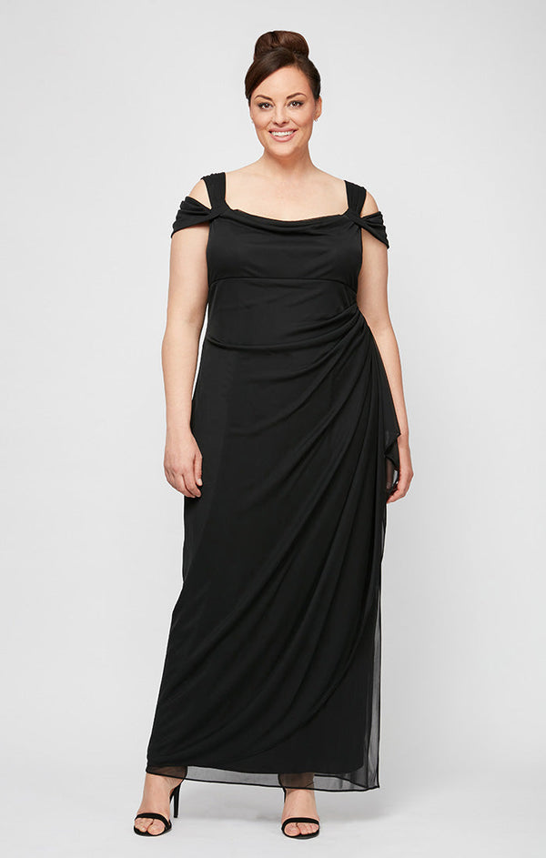 Plus Lindsay Cold Shoulder Mesh Gown