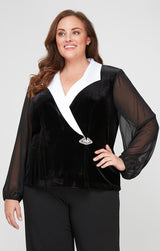 Plus Stretch Velvet Side Button Blouse