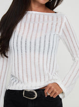Tuppence Ribbed Long Sleeve Top White