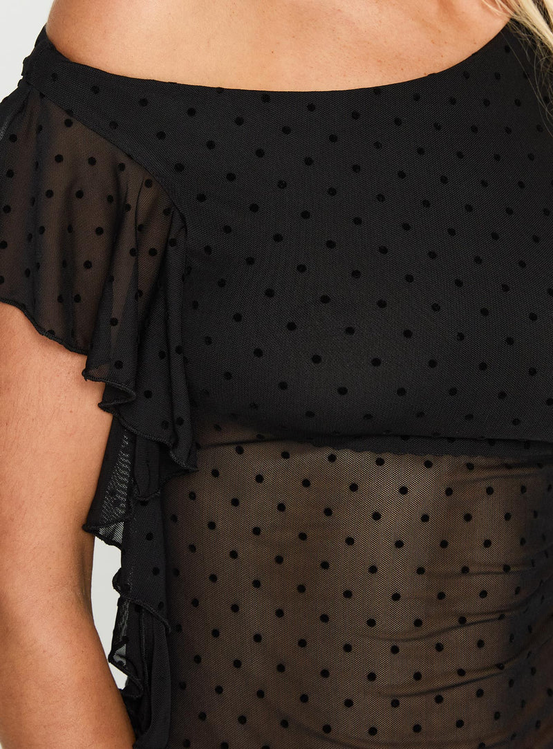 Cicero One Shoulder Frill Top Black