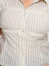 Deserve You Puff Sleeve Button Front Top Cream Stripe Curve