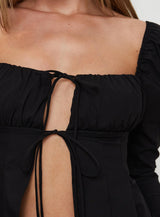 Lilibette Tie Up Long Sleeve Top Black