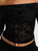 Dance For Me Off Shoulder Lace Top Black