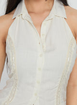 Projecting Button Up Top Ivory