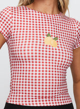Marcello Graphic Top Red Check