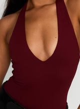 Someone New Halter Bodysuit Burgundy