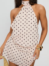 Natalea High Neck Playsuit Cream / Brown Polka