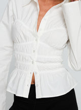 Liesel Shirred Long Sleeve Top White